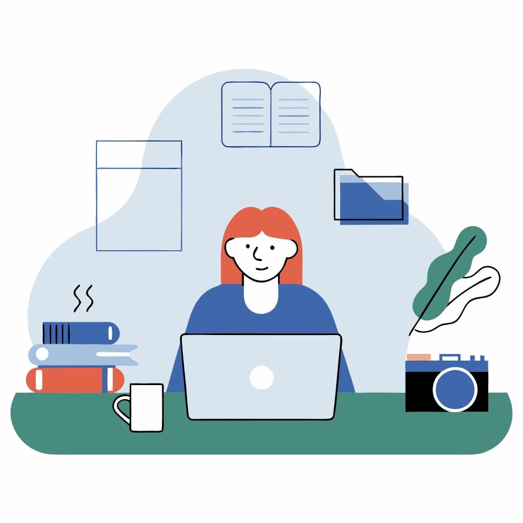 Content creator working on blog post with images