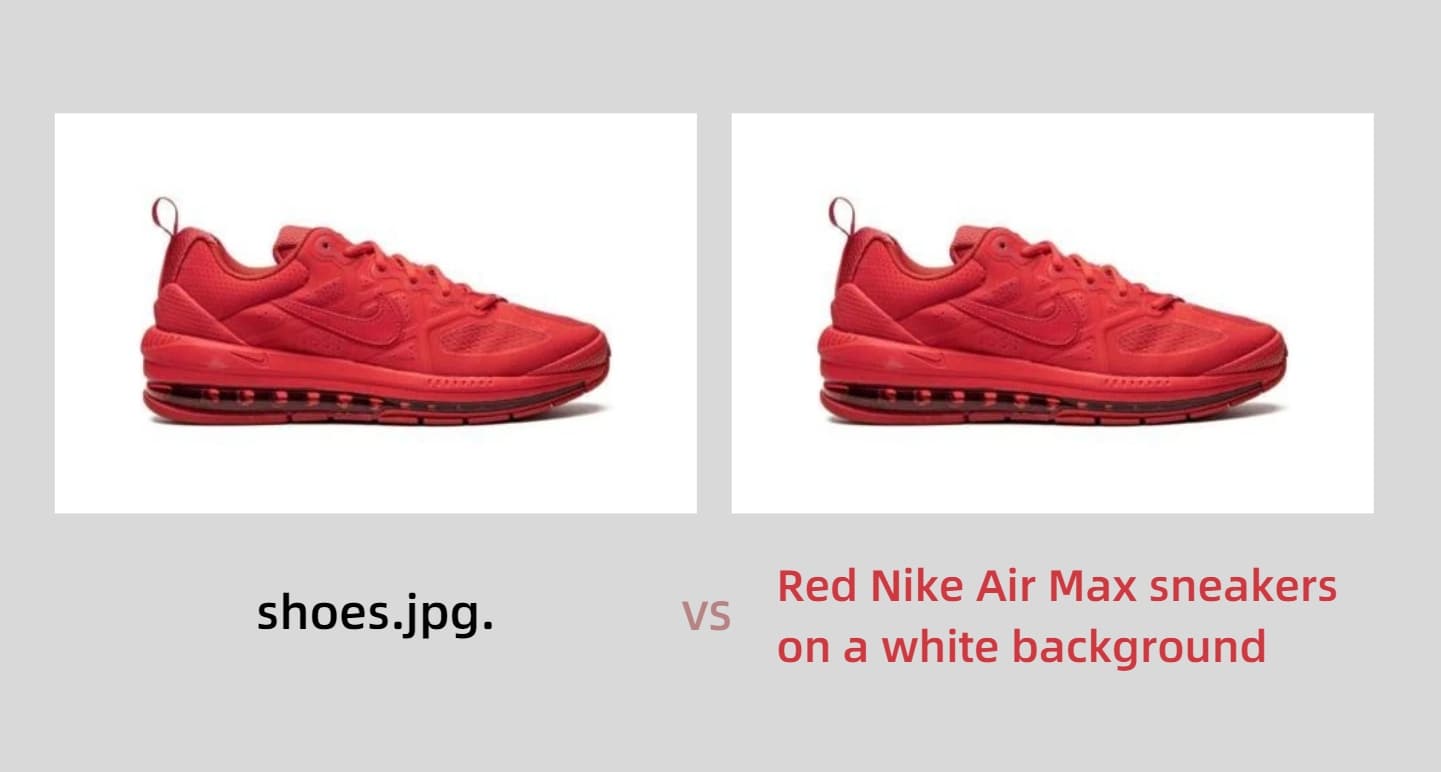 compare of nike shoes with and without alt text