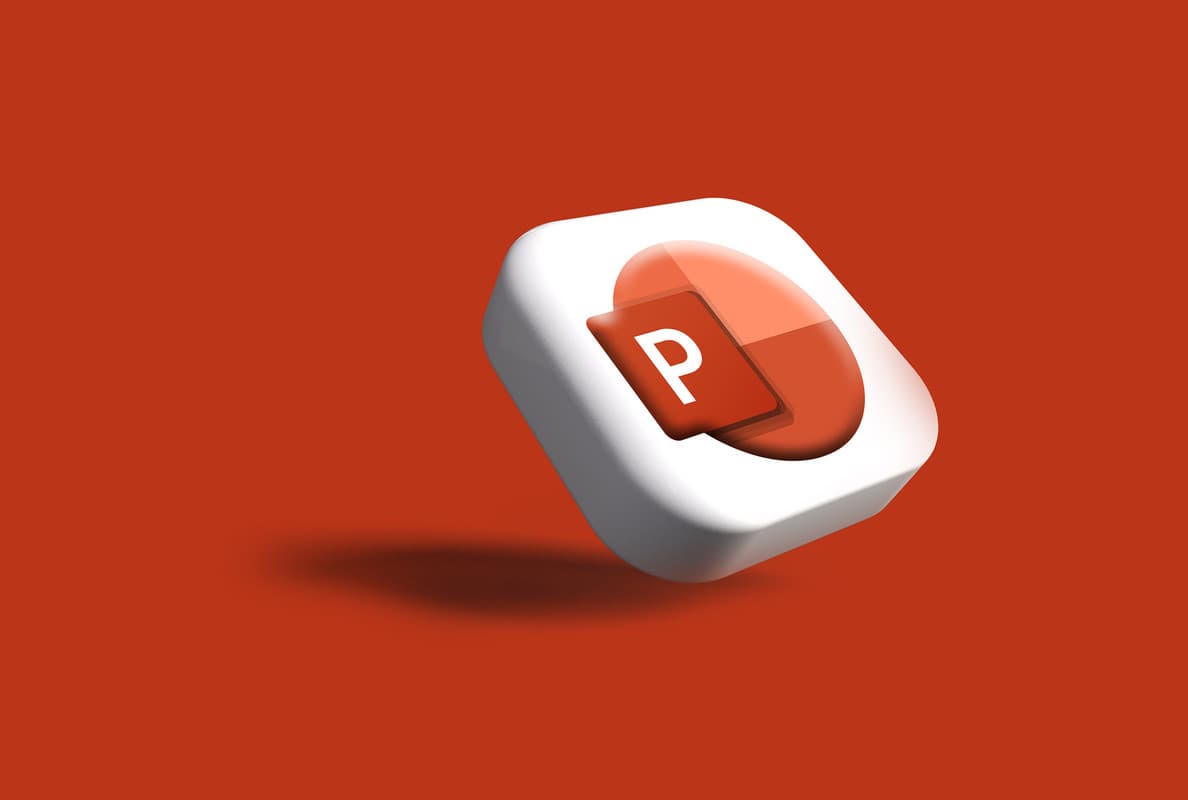 Image showing a 3D Microsoft PowerPoint icon with a red background