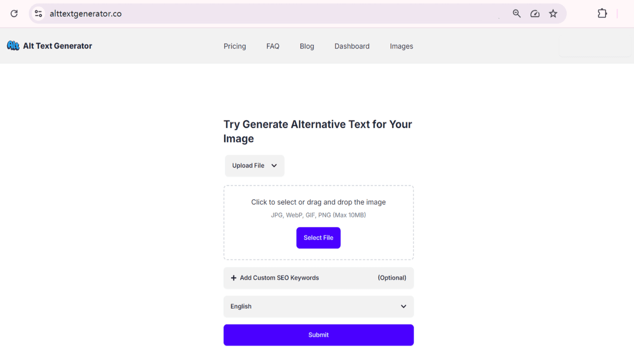 Alt Text Generator homepage